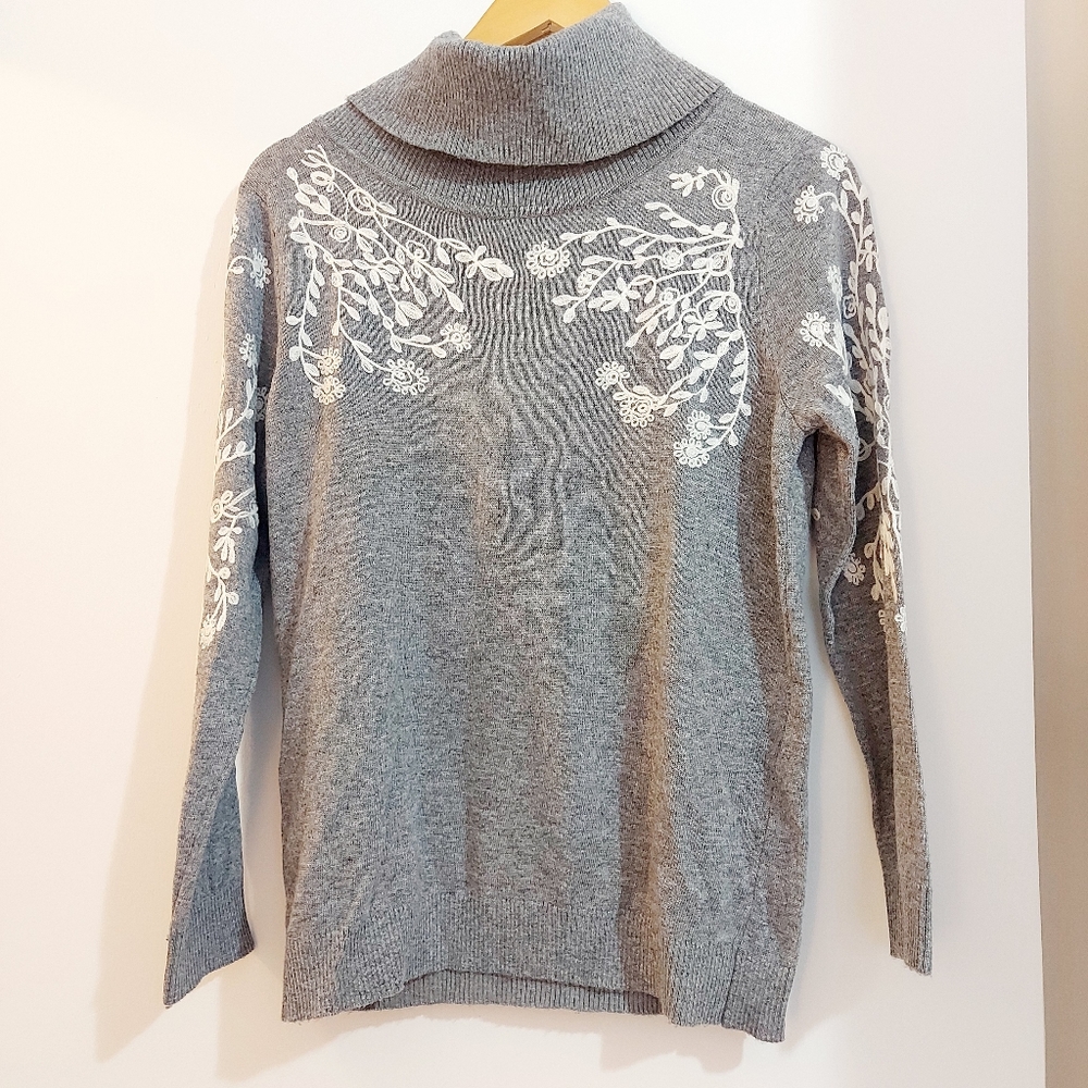 Rain + Rose Embroidered Turtle neck sweater
